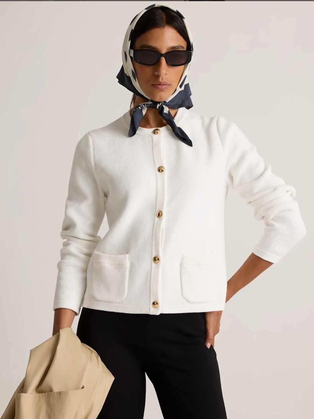 Quince 100% Organic Cotton Sweater Jacket Ivory Size Meduim